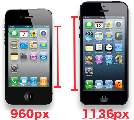 Size comparison of iPhone 4 and iPhone 5 screen heights